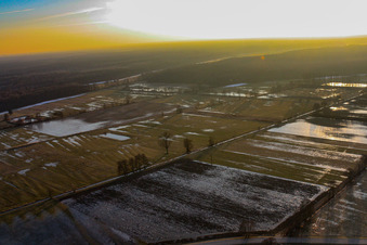 Vue aérienne de Prairies inondées dans la zone inondable d'Ottertal à Kandel dans le département Rhénanie-Palatinat, Allemagne