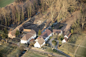 Vue aérienne de Aussiedlerhof Am Mühlgraben à Rülzheim dans le département Rhénanie-Palatinat, Allemagne