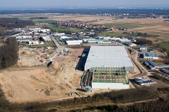 Photographie aérienne de Construction d'un nouveau hall logistique dans la zone industrielle d'Am Horst à le quartier Minderslachen in Kandel dans le département Rhénanie-Palatinat, Allemagne