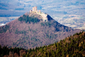 Vue aérienne de Le château de Trifels vu du sud-ouest à Annweiler am Trifels dans le département Rhénanie-Palatinat, Allemagne