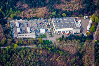 Vue aérienne de BKV Logistics, Échafaudages Burkart à le quartier Silberstreifen in Rheinstetten dans le département Bade-Wurtemberg, Allemagne