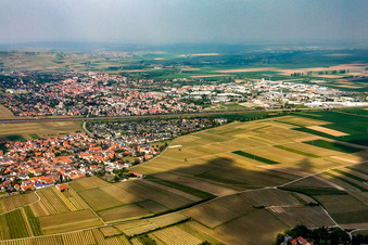 Vue aérienne de Du sud à le quartier Sausenheim in Grünstadt dans le département Rhénanie-Palatinat, Allemagne