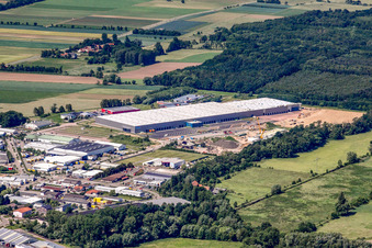 Photographie aérienne de Nouveau centre logistique à Horstring à le quartier Minderslachen in Kandel dans le département Rhénanie-Palatinat, Allemagne