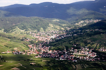 Vue aérienne de Vue de la ville de la Forêt-Noire sur les rues et les maisons des quartiers résidentiels à le quartier Altschweier in Bühl dans le département Bade-Wurtemberg, Allemagne
