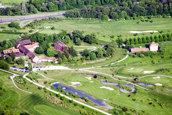 Vue aérienne de Parcours de golf Gut Scheibenhard à le quartier Beiertheim-Bulach in Karlsruhe dans le département Bade-Wurtemberg, Allemagne