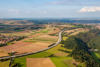 Vue aérienne de Tracé autoroutier du BAB BAB A6 à Nackterhof à le quartier Nackterhof in Hettenleidelheim dans le département Rhénanie-Palatinat, Allemagne