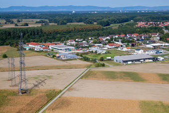 Photographie aérienne de Zone commerciale Gewerbering à le quartier Rußheim in Dettenheim dans le département Bade-Wurtemberg, Allemagne