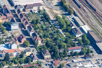 Vue aérienne de Gare ferroviaire à Offenburg dans le département Bade-Wurtemberg, Allemagne