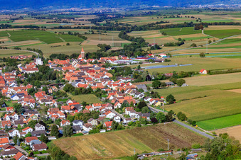 Vue aérienne de Vue du village depuis l'est à Minfeld dans le département Rhénanie-Palatinat, Allemagne