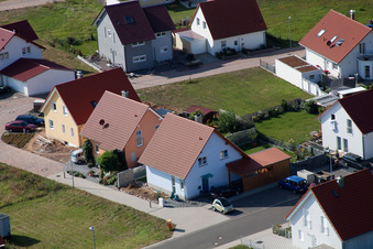 Vue oblique de Nouvelle zone de développement An d. Anhaide à le quartier Schaidt in Wörth am Rhein dans le département Rhénanie-Palatinat, Allemagne