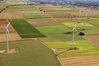 Vue aérienne de Éoliennes du parc éolien Minfeld à Minfeld dans le département Rhénanie-Palatinat, Allemagne