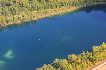 Vue aérienne de Lac dans les prairies du Rhin à Hördt dans le département Rhénanie-Palatinat, Allemagne
