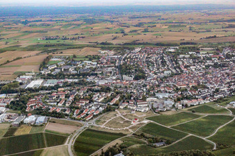 Vue aérienne de Vue de la ville depuis le nord à le quartier Pleisweiler in Bad Bergzabern dans le département Rhénanie-Palatinat, Allemagne