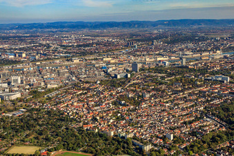 Vue aérienne de De l'ouest à le quartier Friesenheim in Ludwigshafen am Rhein dans le département Rhénanie-Palatinat, Allemagne