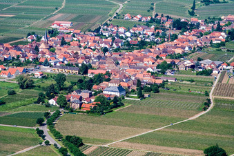 Vue aérienne de Lieu dans les vignobles du nord-est à Rhodt unter Rietburg dans le département Rhénanie-Palatinat, Allemagne