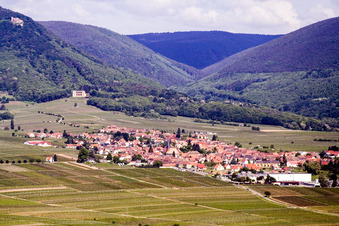 Vue aérienne de Vue de la ville depuis le sud-est, en contrebas de Rietburg et devant la Villa Ludwigshöhe à Rhodt unter Rietburg dans le département Rhénanie-Palatinat, Allemagne