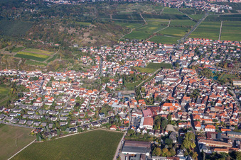 Vue aérienne de Vue des rues et des maisons dans les quartiers résidentiels à Wachenheim an der Weinstraße dans le département Rhénanie-Palatinat, Allemagne