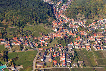 Vue aérienne de Vue d'ensemble de la ville depuis l'est à le quartier Hambach an der Weinstraße in Neustadt an der Weinstraße dans le département Rhénanie-Palatinat, Allemagne