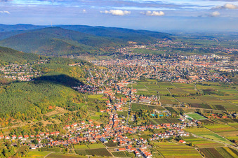 Vue aérienne de Vue de la ville au bord du Haardt depuis le sud à le quartier Hambach an der Weinstraße in Neustadt an der Weinstraße dans le département Rhénanie-Palatinat, Allemagne