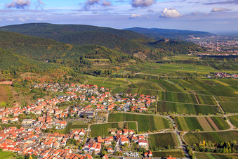 Vue aérienne de Vue sur la ville avec vue sur le château de Hambach à le quartier SaintMartin in Sankt Martin dans le département Rhénanie-Palatinat, Allemagne