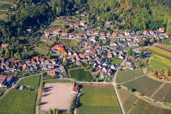 Vue aérienne de Au sommet de la colline du château à Burrweiler dans le département Rhénanie-Palatinat, Allemagne