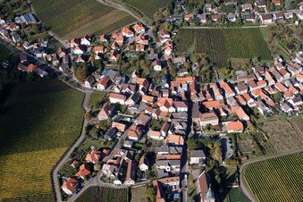 Vue aérienne de Route des vins x Rue principale à Burrweiler dans le département Rhénanie-Palatinat, Allemagne