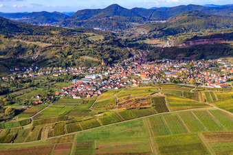 Vue aérienne de Vue de la ville depuis l'est à Albersweiler dans le département Rhénanie-Palatinat, Allemagne