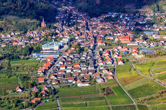 Vue aérienne de Vue de la ville depuis l'est à Albersweiler dans le département Rhénanie-Palatinat, Allemagne