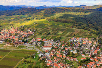 Vue aérienne de Route des vins B38 à le quartier Rechtenbach in Schweigen-Rechtenbach dans le département Rhénanie-Palatinat, Allemagne