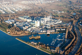 Vue aérienne de Maxau, Stora Enso à le quartier Knielingen in Karlsruhe dans le département Bade-Wurtemberg, Allemagne