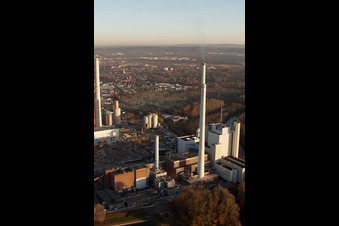 Centrale électrique EnBW à le quartier Daxlanden in Karlsruhe dans le département Bade-Wurtemberg, Allemagne depuis l'avion