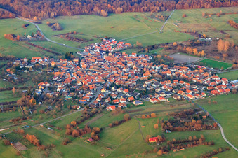 Vue aérienne de Du sud-ouest à le quartier Büchelberg in Wörth am Rhein dans le département Rhénanie-Palatinat, Allemagne