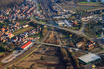 Vue aérienne de Chantier de construction au passage à niveau d'Ottstr à Wörth am Rhein dans le département Rhénanie-Palatinat, Allemagne