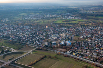 Vue aérienne de Salle de sport Hardt, lycée à Durmersheim dans le département Bade-Wurtemberg, Allemagne