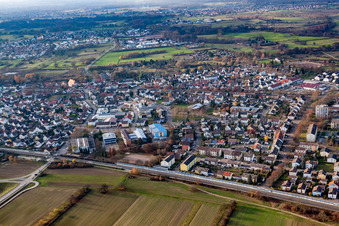 Vue aérienne de Salle de sport Hardt, lycée à Durmersheim dans le département Bade-Wurtemberg, Allemagne