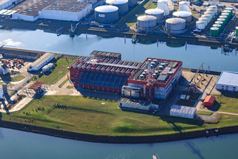 Vue aérienne de Ancienne usine Thermoselect à le quartier Mühlburg in Karlsruhe dans le département Bade-Wurtemberg, Allemagne
