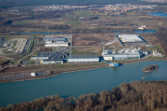 Vue aérienne de Usine de papier Palm GmbH & Co. KG dans la zone industrielle de Wörth-Oberwald à Wörth am Rhein dans le département Rhénanie-Palatinat, Allemagne