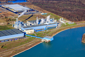 Vue aérienne de Usine de papier Palm dans la zone industrielle d'Oberwald à Wörth am Rhein dans le département Rhénanie-Palatinat, Allemagne