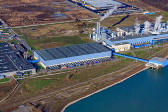 Vue aérienne de Usine de papier Palm dans la zone industrielle d'Oberwald à Wörth am Rhein dans le département Rhénanie-Palatinat, Allemagne