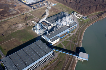 Vue aérienne de Usine de papier Palm GmbH & Co. KG dans la zone industrielle de Wörth-Oberwald à Wörth am Rhein dans le département Rhénanie-Palatinat, Allemagne