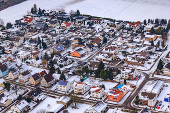 Vue aérienne de Guttenbergstraße sous la neige à Freckenfeld dans le département Rhénanie-Palatinat, Allemagne