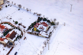 Photographie aérienne de Réserve animalière au Gasthaus zur Brauerei dans la neige à Freckenfeld dans le département Rhénanie-Palatinat, Allemagne