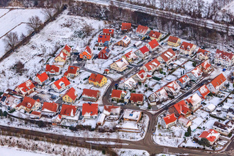 Vue aérienne de Pâturage nocturne dans la neige à Winden dans le département Rhénanie-Palatinat, Allemagne