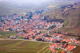 Vue aérienne de Vue du village depuis le sud en hiver à Ilbesheim bei Landau dans le département Rhénanie-Palatinat, Allemagne