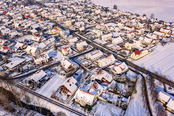 Vue aérienne de Altdorfpl. en hiver avec de la neige à Neupotz dans le département Rhénanie-Palatinat, Allemagne