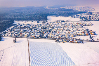Vue aérienne de Nouvelle zone de développement In den Tongruben vue de l'est en hiver avec de la neige à Rheinzabern dans le département Rhénanie-Palatinat, Allemagne