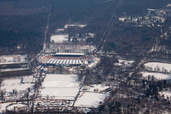 Vue aérienne de Stade Wildpark KSC à le quartier Innenstadt-Ost in Karlsruhe dans le département Bade-Wurtemberg, Allemagne