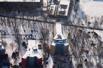 Vue aérienne de Université des sciences appliquées, dortoir ABH Domus 7 à le quartier Innenstadt-West in Karlsruhe dans le département Bade-Wurtemberg, Allemagne