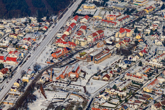 Vue aérienne de Musée et centre communautaire Brickworks en hiver avec de la neige à Jockgrim dans le département Rhénanie-Palatinat, Allemagne