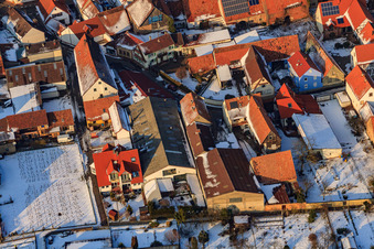 Photographie aérienne de Haselschußgasse sous la neige à Steinweiler dans le département Rhénanie-Palatinat, Allemagne